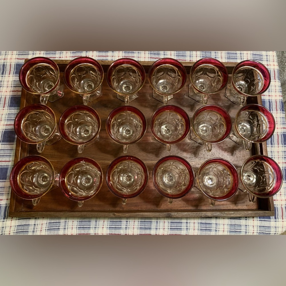 18 Ruby Gold PUNCH CUPS Red Flashed Thumbprint Indiana Glass 💖 Priority Shipping - Picture 5 of 12